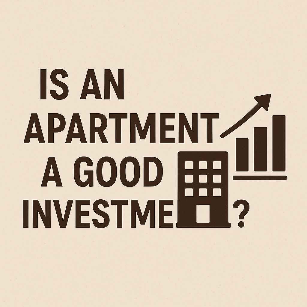 is an apartment a good investment logo a house with graphs with brown background